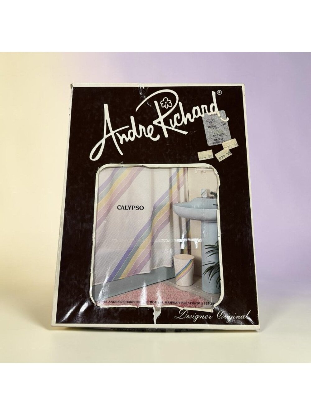 New Vintage 1985 Andre Richard Fabric Shower Curtain Calypso Pastel Rainbow